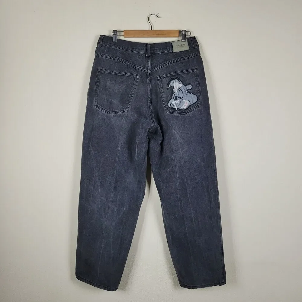 Vintage Iceberg History Jeans Mens 31 Black Denim Pepe Le Pew Baggy 90s Hip Hop